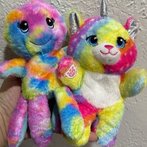 Build A Bear minibean rainbow fuzzy friends octopus and kittycorn  6”